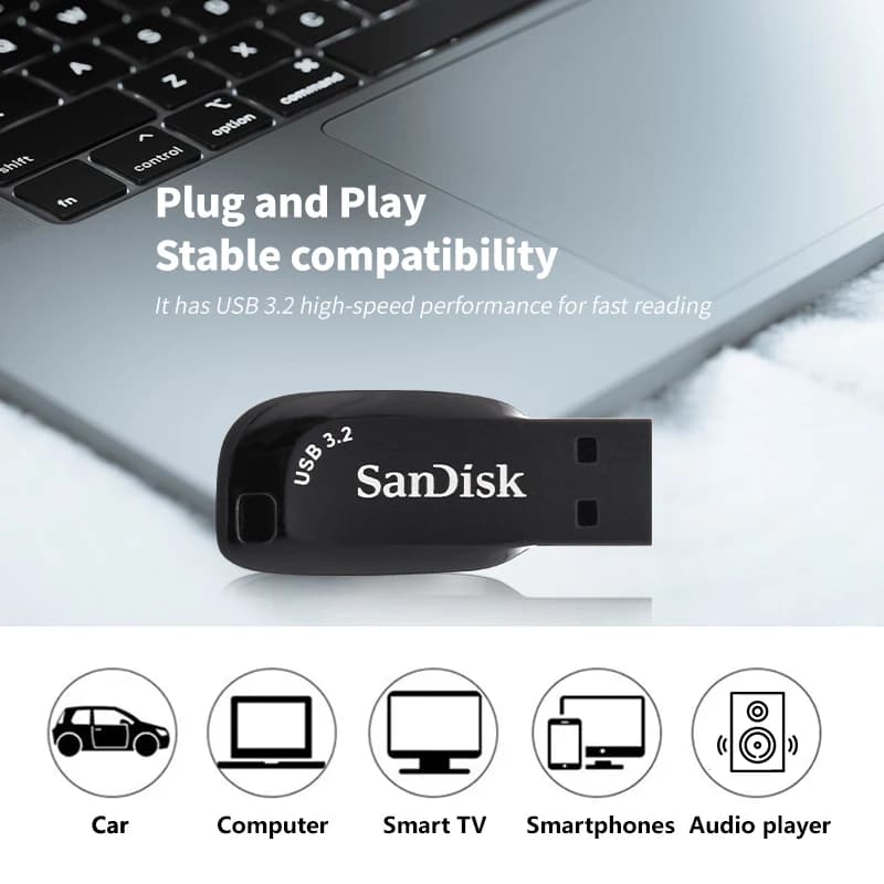 محرك أقراص فلاش SanDisk USB 3.2 بسعات 128GB و64GB و32GB بسرعة تصل إلى 100Mb/s ذاكرة تخزين أصلية للكمبيوتر U disk - 2