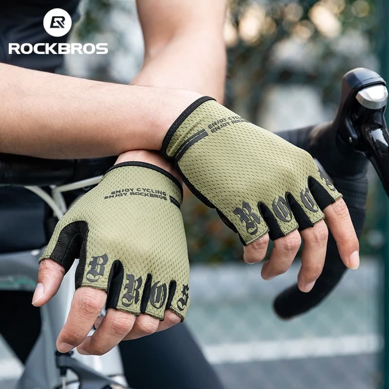 قفازات ركوب الدراجات ROCKBROS بنصف إصبع، مقاومة للصدمات، قابلة للتنفس، مرونة عالية، مناسبة لصيف ركوب الدراجات - 2