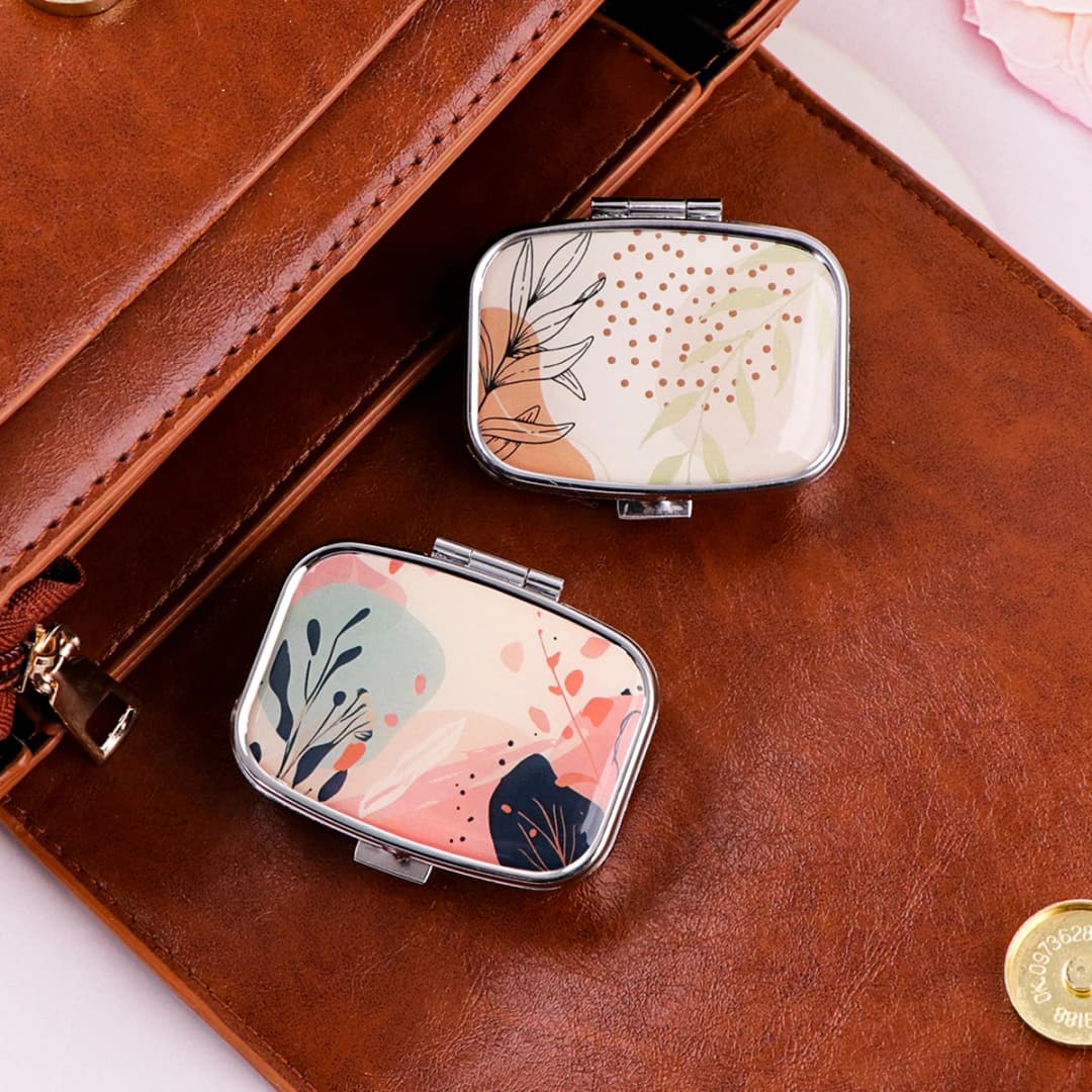 Simple Pattern 2 Compartments Metal Medicine Box Portable Travel Decorated  Sealed Small Pill Organizer Container Storage - 2
