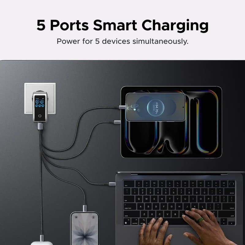 يوجرين شاحن 100 واط GaN مع شاشة ذكية QC4.0 PD 3.0 شاحن USB C لماك بوك برو لابتوب آيفون 17 16 برو آيباد تابلت سامسونج - 4