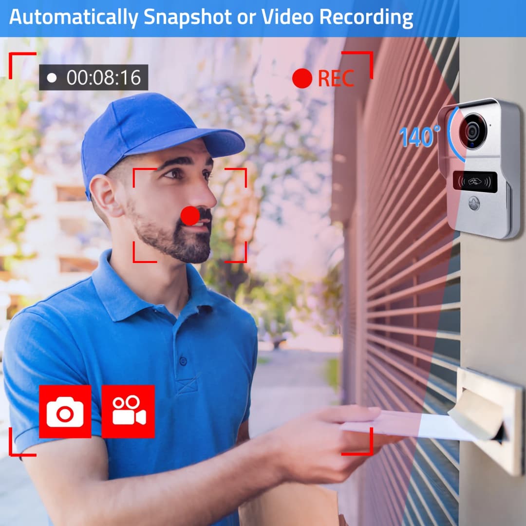 نظام جرس باب فيديو لاسلكي WiFi، كاميرا باب بدقة 1080P، شاشة لمس 7 بوصة، إنتركوم فيديو ببطاقة 32GB للمنزل 4 أسلاك - 4