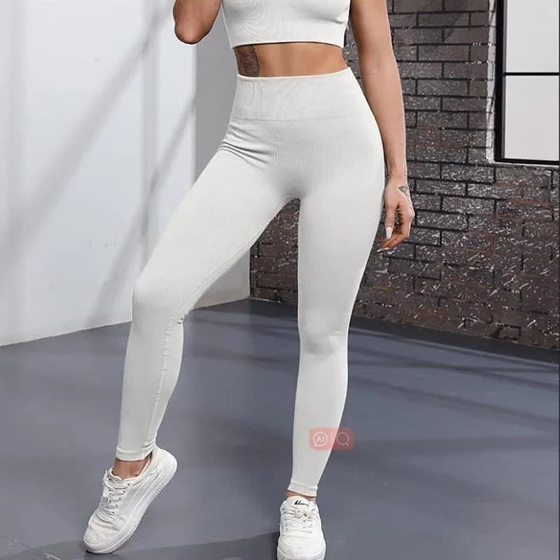 Thread Solid Leggings Women Seamless Knit Yoga Pants High Waist Hip Liftting Tights Fashion Slim Workout Running Sports Leggings - 4