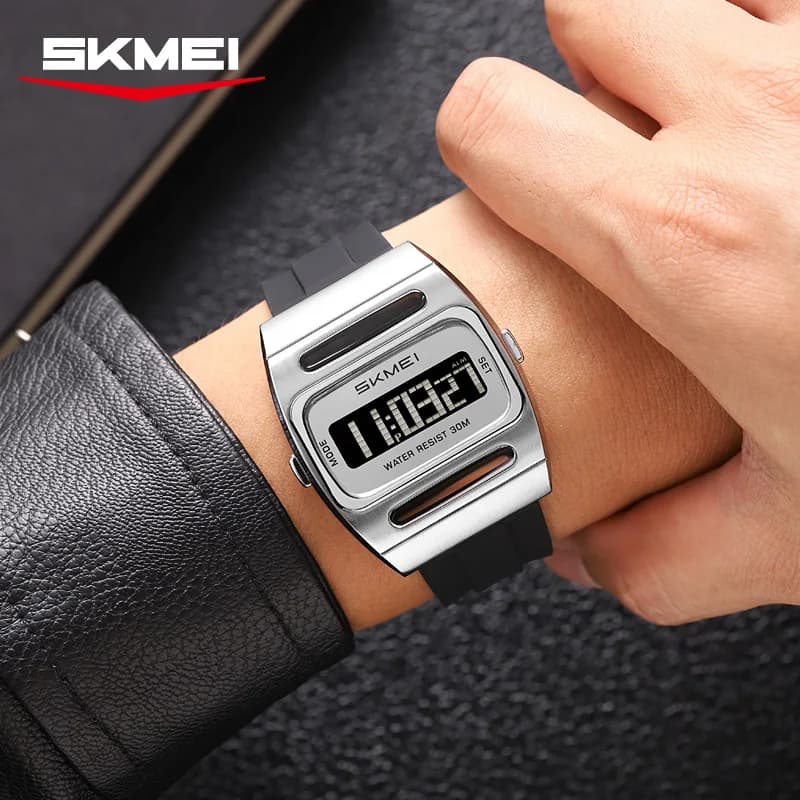 ساعات رياضية رقمية عادية تعمل بالطاقة الشمسية من SKMEI 2563، سوار سيليكون، ساعة منبه إلكترونية مقاومة للماء، هدية ريلوج هومبر - 5