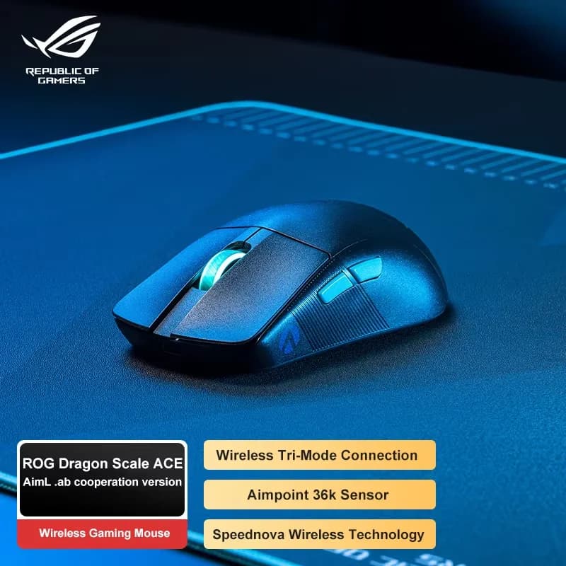 ماوس ألعاب لاسلكي ASUS ROG Dragon Scale Ace، مستشعر 36k، خفيف الوزن 54 جرام، بلوتوث، ثلاث وضعيات، تصميم متناظر