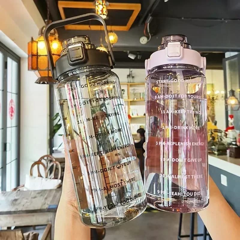 2L Sports Water Bottle Extra Large Capacity Plastic Drink Bottle WithStraw and Time MarkerSuitable for Gym/OutdoorSportsReusable - 3