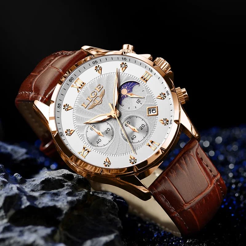 LIGE Mens Watches Casual Business Watch Men Luxury Waterproof Date Luminous Chronograph Wristwatch Quartz Watch Leather Clock - 4