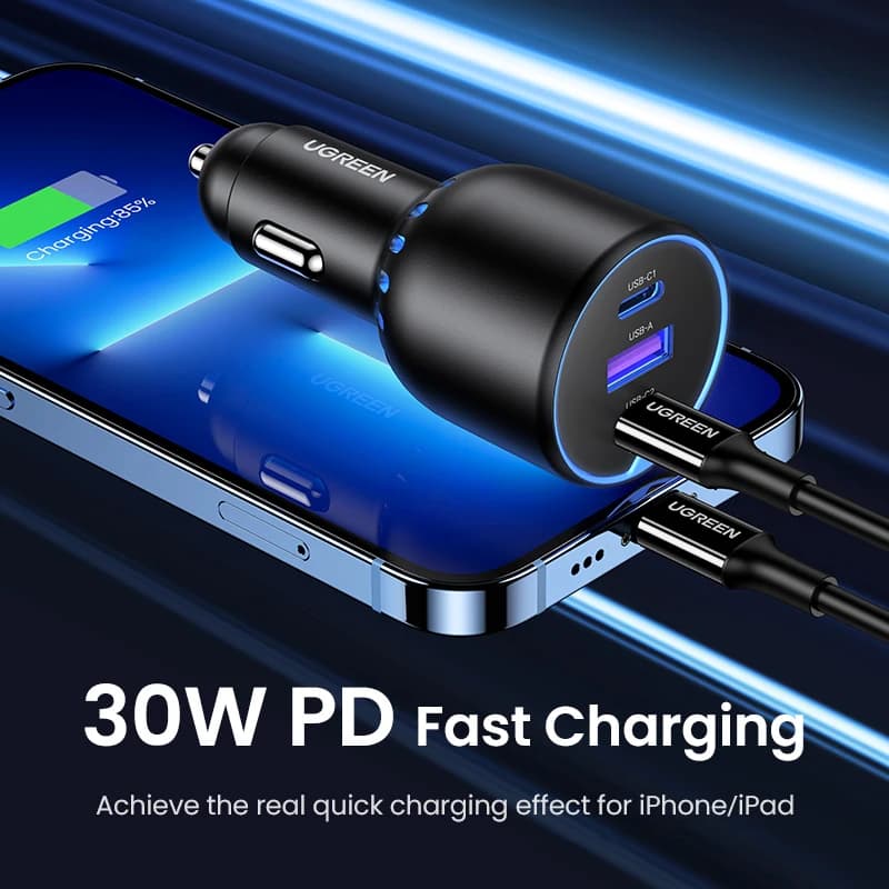 شاحن سيارة UGREEN، 130 واط، USB C، للشحن السريع، لهواتف Xiaomi وiPhone 17 وSamsung Galaxy S25 وأجهزة الكمبيوتر المحمولة - 3
