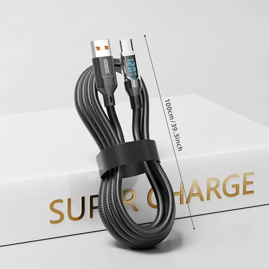 OOZCC LCD Watt Display Cable, Max 120W Super Fast Charging USB Type C Cable Data Transfer, USB A to Lightning for IPhone14 Pro - 2