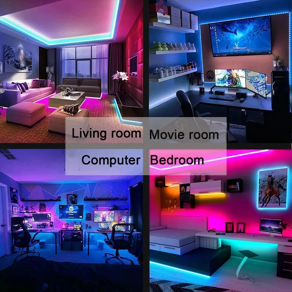 شريط إضاءة محيطي RGB USB 5V LED 5050 متزامن مع الموسيقى شريط مرن إضاءة ذكية للمنزل تحكم عن بعد عبر تطبيق للغرفة والتلفزيون ديكور DIY - 4