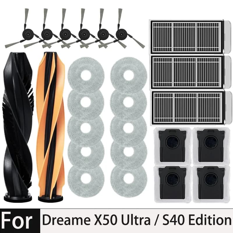 قطع غيار Dreame X50 Ultra/X50 Master/L50 Pro Ultra/L40S Pro Ultra/L40s Ultra/MOVA V50 Ultra فرشاة رئيسية ومرشح وممسحة وقماشة وغبار