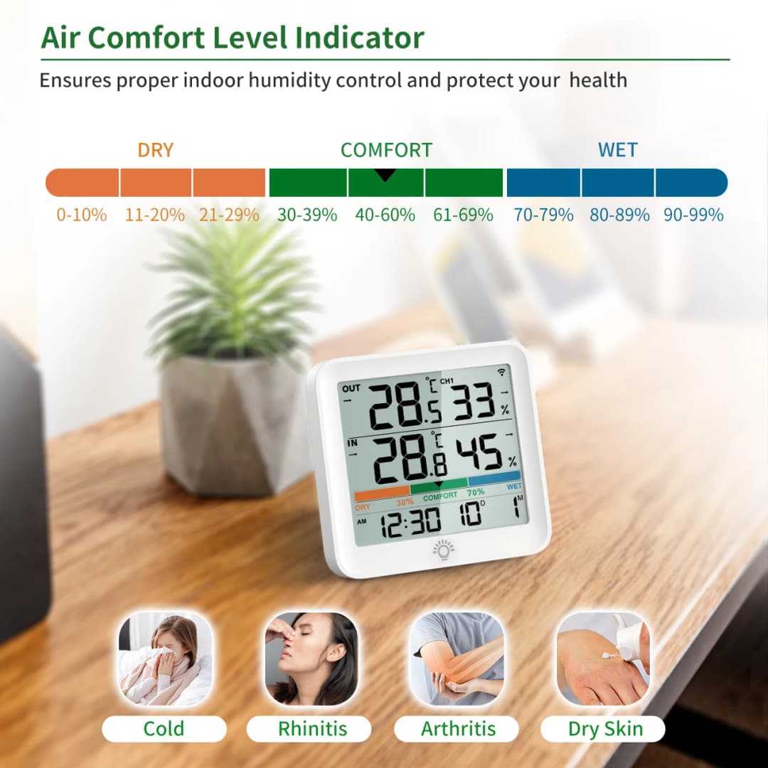 Wireless Indoor Outdoor Thermometer Hygrometer Digital Temperature Humidity Monitor With Remote Sensor Home Weather Station - 2