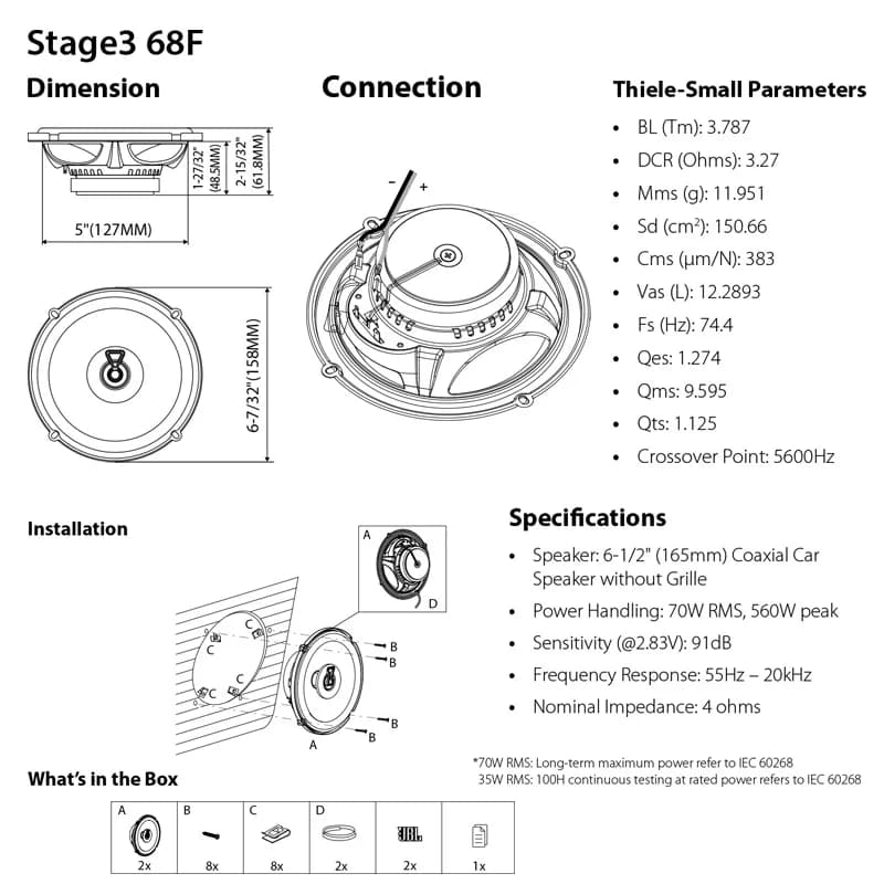 JBL car audio speaker 6.5-inch coaxial speaker 560W power car treble midrange subwoofer stereo speaker genuine JBL car speaker - 6
