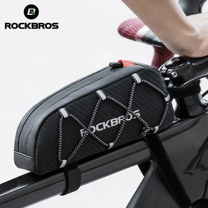 حقيبة دراجات ROCKBROS مقاومة للماء وعاكسة للإضاءة لحقيبة الإطار العلوي خفيفة الوزن لحقيبة الدراجات وركوب الدراجات
