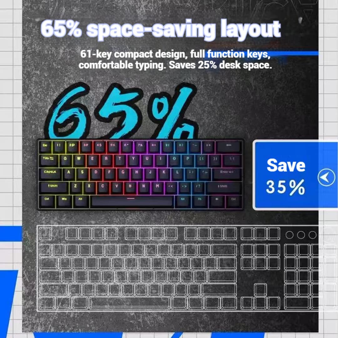 2026 New USB Gaming Mechanical Mini Keyboard Red Switch RGB Backlit 61 Keys Wired Feel for Game/Office - 4