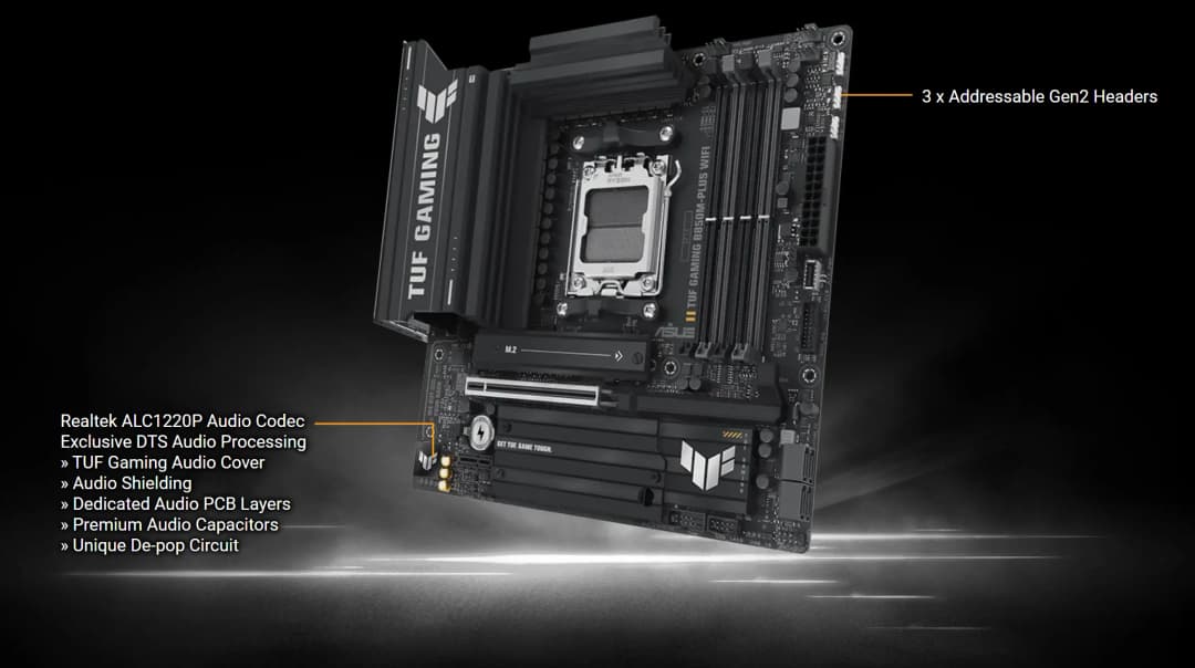 لوحة أم ASUS TUF GAMING B850M-PLUS WIFI بمقبس AM5 ومعالج DDR5 بسرعة 8000+MT/s(OC) وشريحة B850 mATX - 4