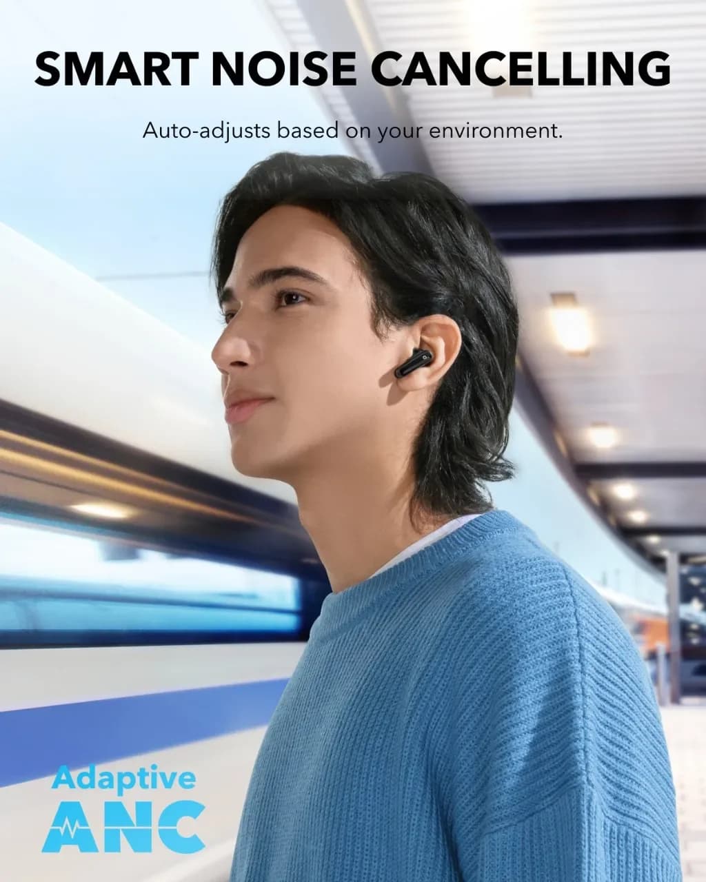 سماعات Soundcore P40i من انكر، سماعات لاسلكية عازلة للضوضاء، عزل ضوضاء متكيف مع البيئة، صوت جهير قوي، وقت تشغيل 60 ساعة - 2