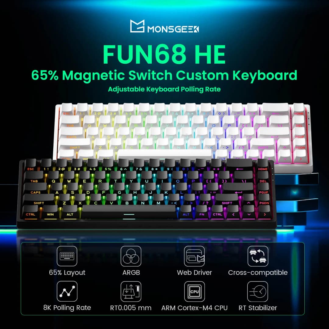 Akko MonsGeek FUN68 FUN60 PRO & MAX HE لوحة المفاتيح المغناطيسية 60% 65% لوحات مفاتيح الألعاب الزناد السريع 8K لوحة المفاتيح المخصصة ألعاب الرياضات الإلكترونية - 2