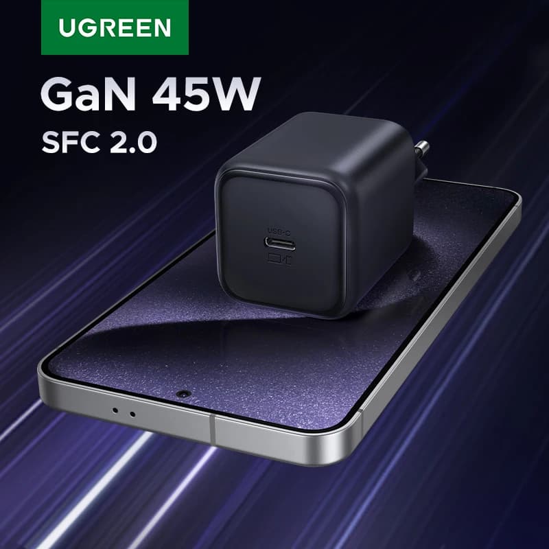 شاحن يو جرين 45 واط بتقنية GaN PD3.0 شحن سريع PPS QC3.0 لجوالات سامسونج S25 S24 الترا وآيفون 17 16 15 برو ماكس وأجهزة آيباد والتابلت