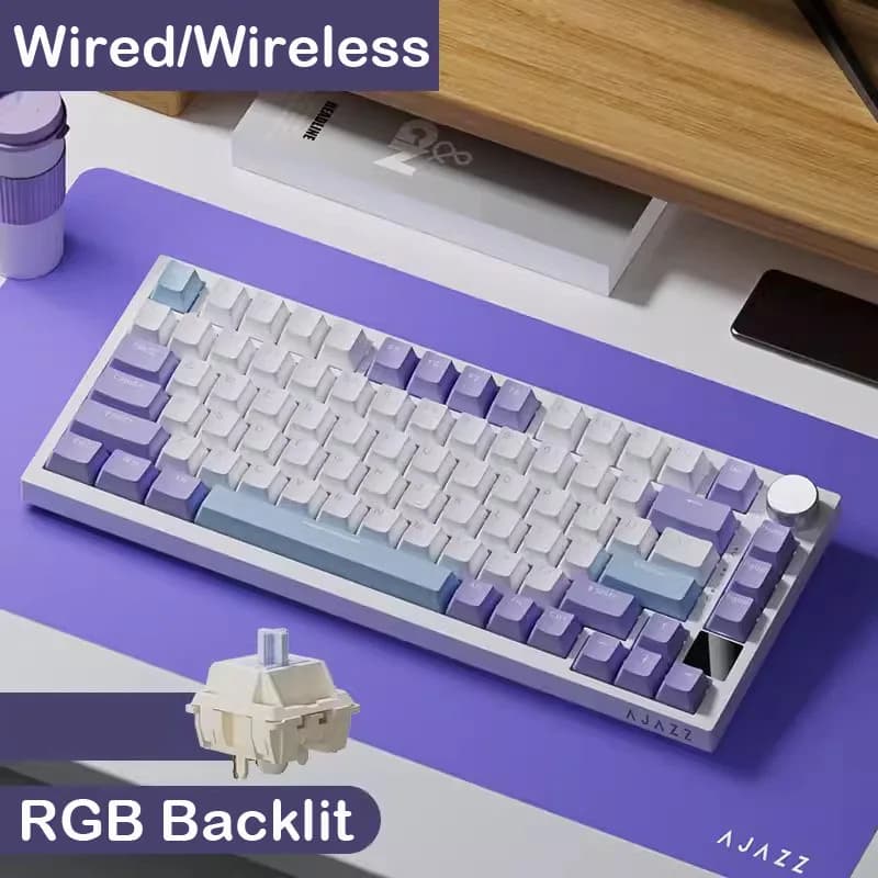 Ajazz AK820/AK820Pro لوحة مفاتيح ميكانيكية للألعاب بلوتوث 5.1/لوحة مفاتيح مخصصة لاسلكية/C-سلكية مع مقبض حشية قابلة للتبديل السريع - 4