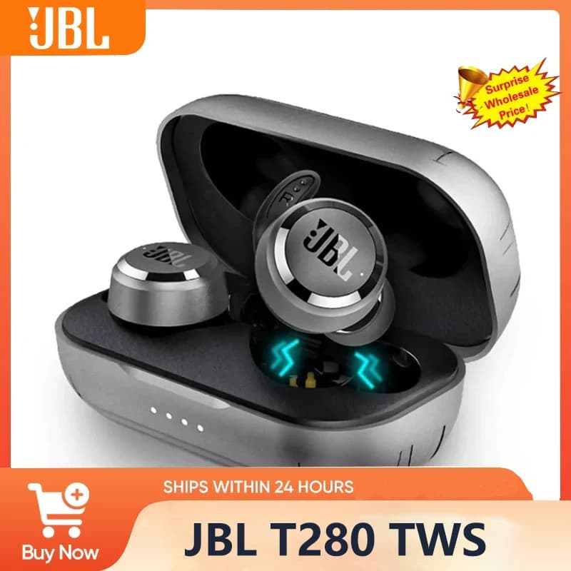 سماعات أذن بلوتوث JBL T280 لاسلكية TWS مع ميكروفون مزدوج لمكالمات واضحة مناسبة للألعاب والجري والتمرين