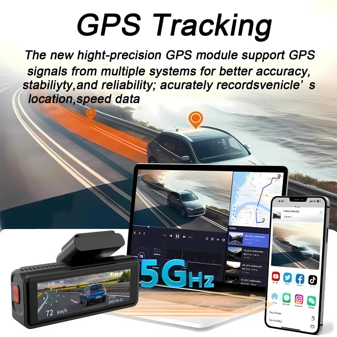 كاميرا ADAS للسيارة بدقة 4K+2.5K مع نظام تحديد المواقع العالمي (GPS) وواي فاي ورؤية ليلية 24 ساعة وعدسة خلفية اختيارية ومسجل فيديو للسيارة (DVR) وكاميرا تسجيل فيديو لصندوق السيارة الأسود - 6