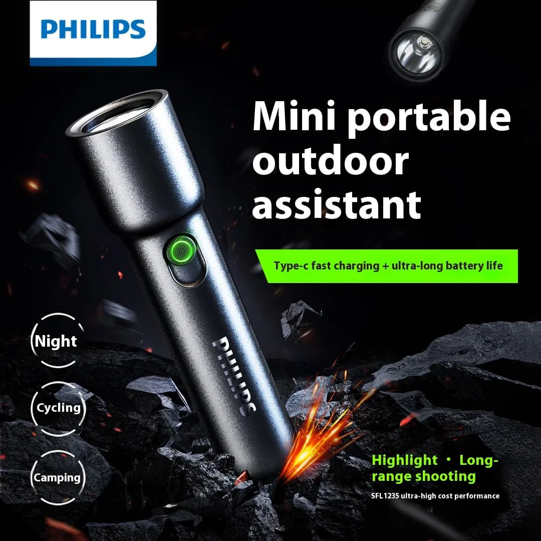 Philips كشاف EDC محمول جديد 2025 قابل لإعادة الشحن LED للدفاع عن النفس والتخييم - 4