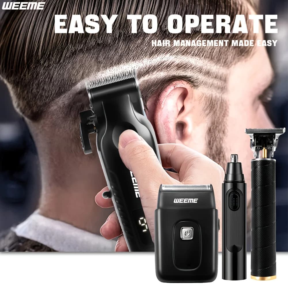 4 in 1 Men's Grooming Kit Hair Clipper Beard Trimmer Body Groomer Nose Trimmer LCD Display USB Rechargeable T Blade Shaver - 4