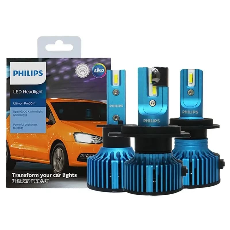 مصابيح أمامية للسيارة Philips LED، H1 H4 H7 H11 HB3 HB4 HIR2 Ultinon Pro3011، 9005 9006 9012، 6000K، أبيض ساطع، أصلية، 2x