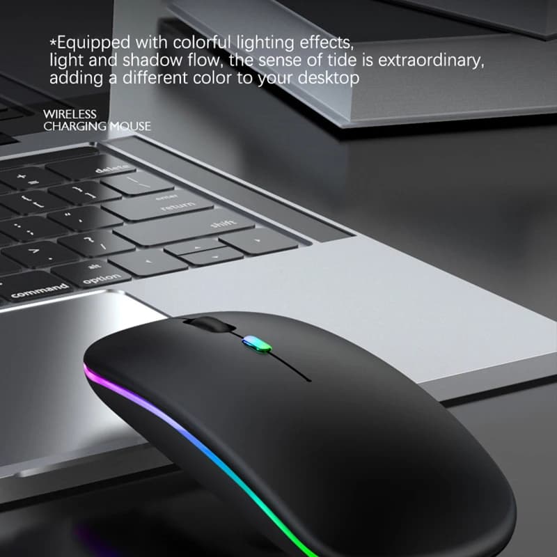 ماوس لاسلكي بلوتوث قابل لإعادة الشحن مع 2.4 جيجا هرتز، USB، إضاءة RGB، 1600 نقطة في البوصة، مناسب للكمبيوتر المحمول والكمبيوتر اللوحي وماك بوك - 5