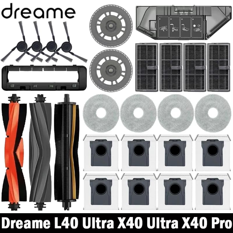 إكسسوارات مكنسة روبوت Dreame L40 Ultra/X40 Ultra/X40 Pro ممسحة كيس غبار فرشاة رئيسية فرشاة جانبية استبدال فلتر Hepa