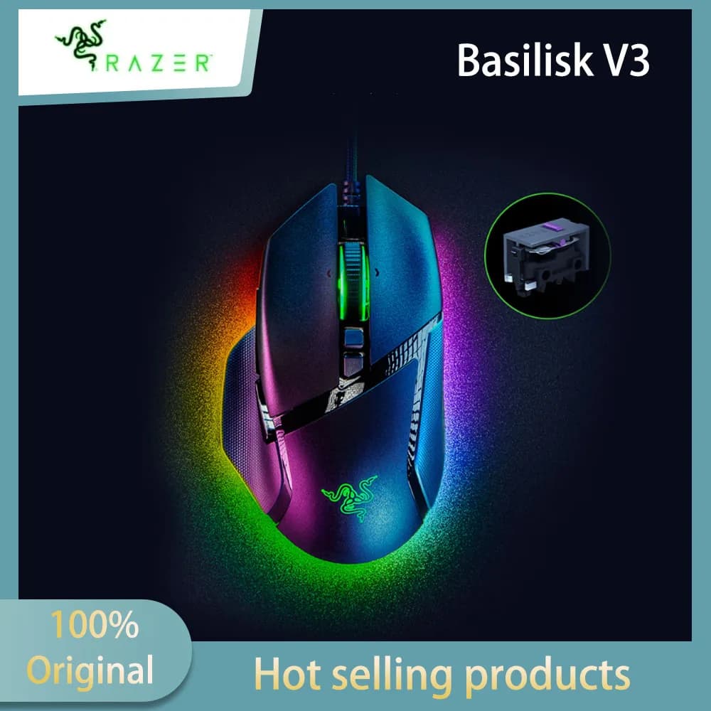 ماوس الألعاب القابل للتخصيص رايزر باسيليسك V3 تصميم مريح، إضاءة كروما RGB، مستشعر بصري 26K DPI، 11 زرًا قابل للبرمجة