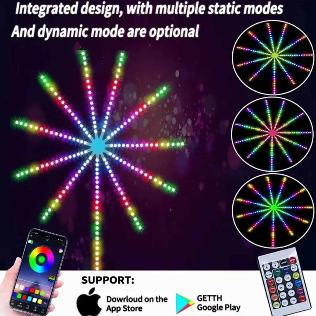 RGBIC Firework Strip Lights LED Bluetooth APP Control Neon Strip USB 5V Changing Smart Lamp Sync Music Bedroom Decor Dream Light - 5