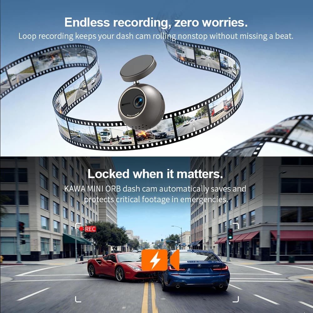 Dash Cam KAWA Tiny Video Recorder 2K Car DVR MINI ORB,Voice Control Car Camera,360° Rotate,180° Video Flip AUTO Dash Camera - 5