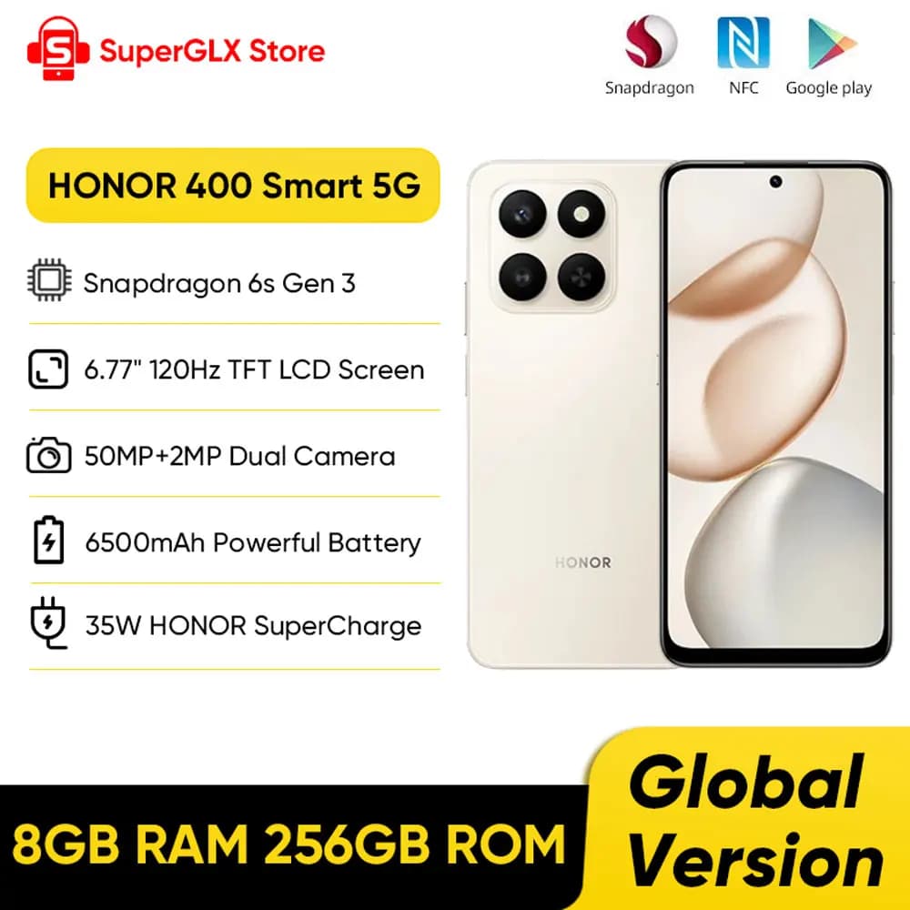 HONOR 400 Smart 5G Global Version Snapdragon 6s Gen 3 6.77'' LCD Screen 6500mAh Battery Supports 35W Fast Charge One Click AI
