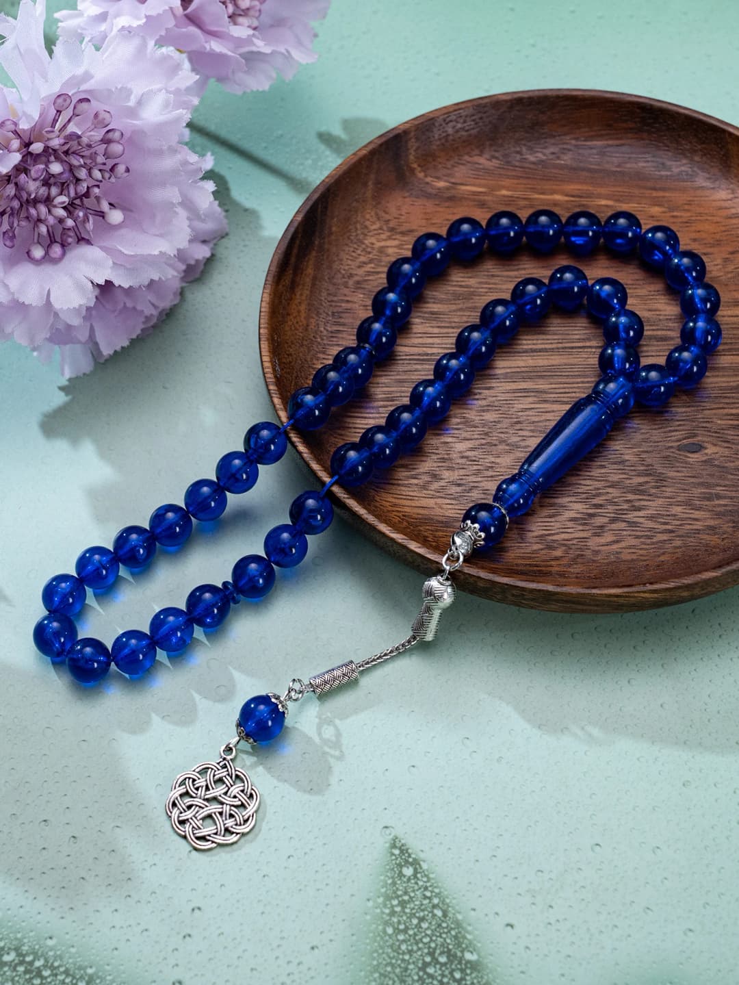 1 Islamic prayer counting bracelet | 45 acrylic beads | Rotatable silver Arabic pattern pendant | Unisex prayer tool - 4