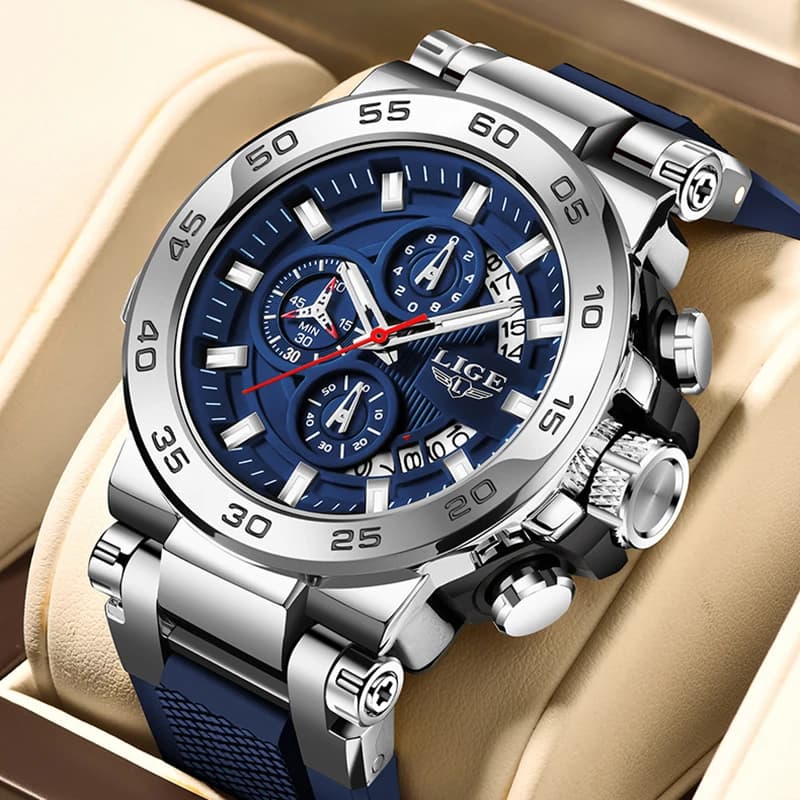 LIGE Men's Digital Wristwatch Casual Business Waterproof Luminous Watches For Men Military Quartz Chronograph Big Dig Watch Men - 6