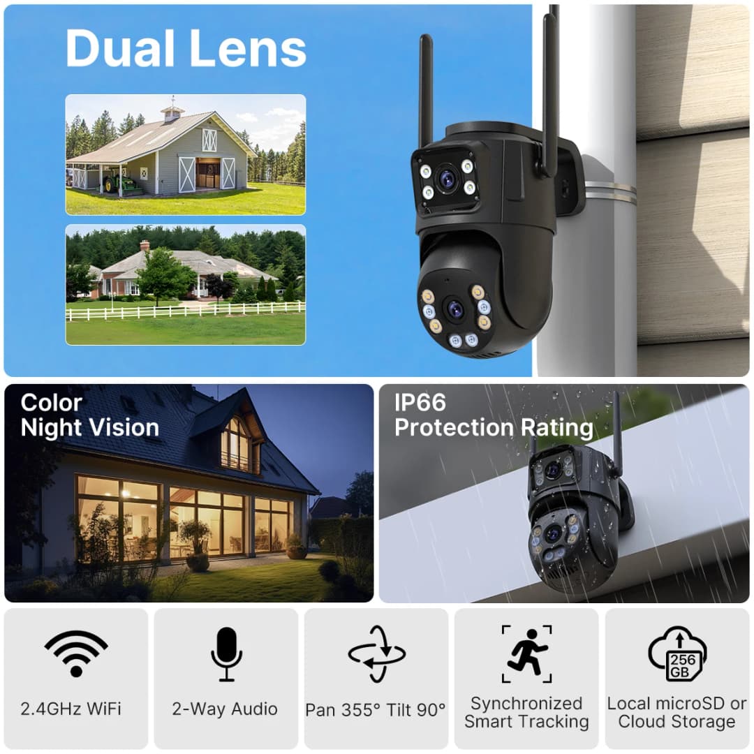 كاميرا 4K 8MP HD Wifi PTZ خارجية 4MP عدسة مزدوجة شاشة مزدوجة تتبع تلقائي AI كاميرا IP CCTV مراقبة صوت وفيديو P2P iCSee - 2