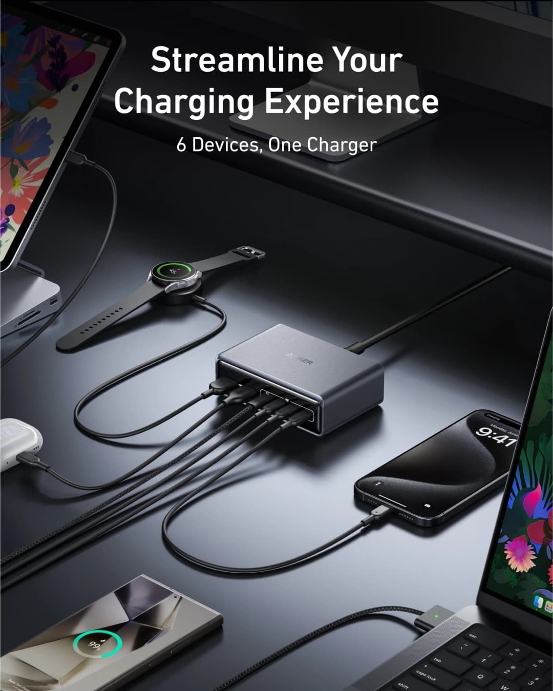شاحن أنكر برايم 200 واط 6 منافذ محطة شحن GaN شاحن سطح مكتب USB-C PD مع شحن سريع، متوافق مع آيفون 17 - 6
