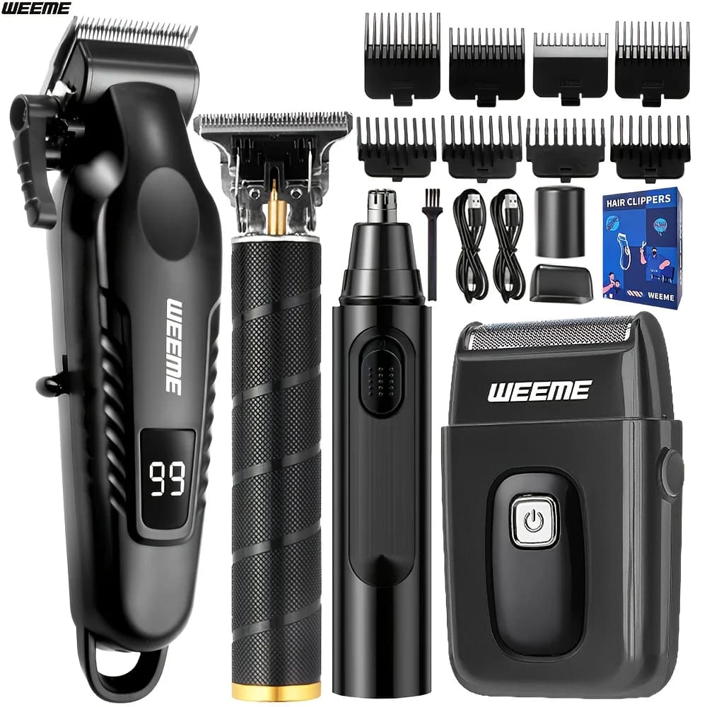 4 in 1 Men's Grooming Kit Hair Clipper Beard Trimmer Body Groomer Nose Trimmer LCD Display USB Rechargeable T Blade Shaver - 2