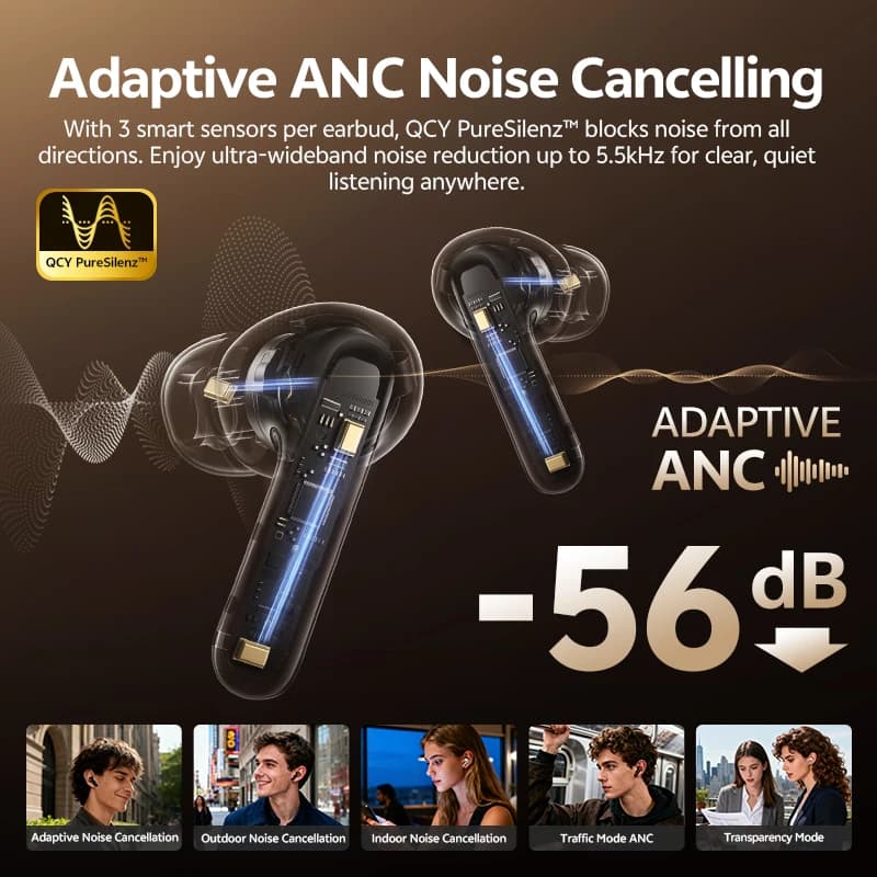 QCY MeloBuds N60 BH25HT19A Wireless Bluetooth 6.0 Earphones Hybrid ANC LDAC Hi-Res Audio with Coaxial Dual Driver Earbuds 45Hrs - 3