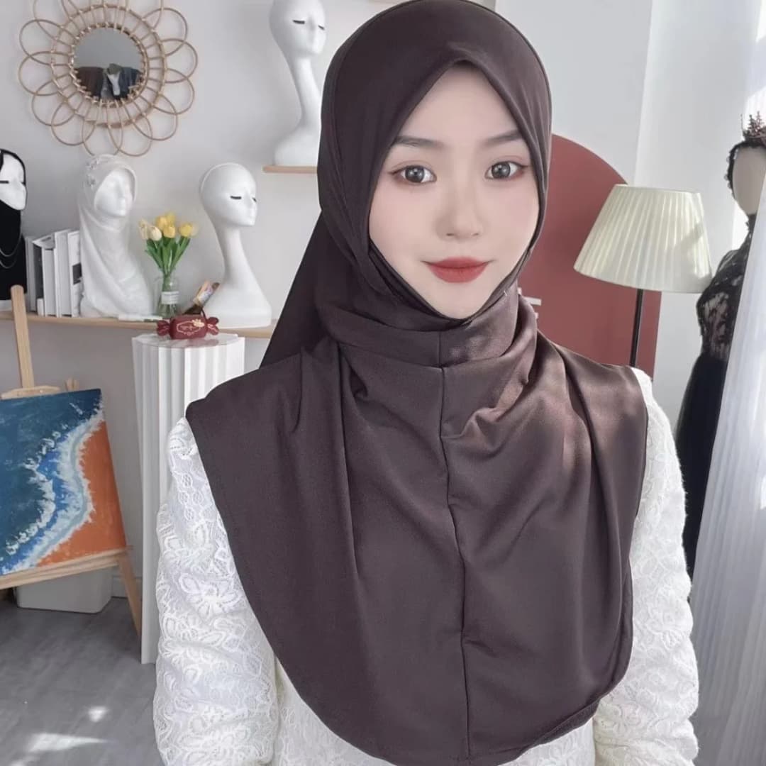 H124 Adults high quality big size muslim hijab scarf with chin part islamic headscarf hats armia pull on headwrap turban caps - 4