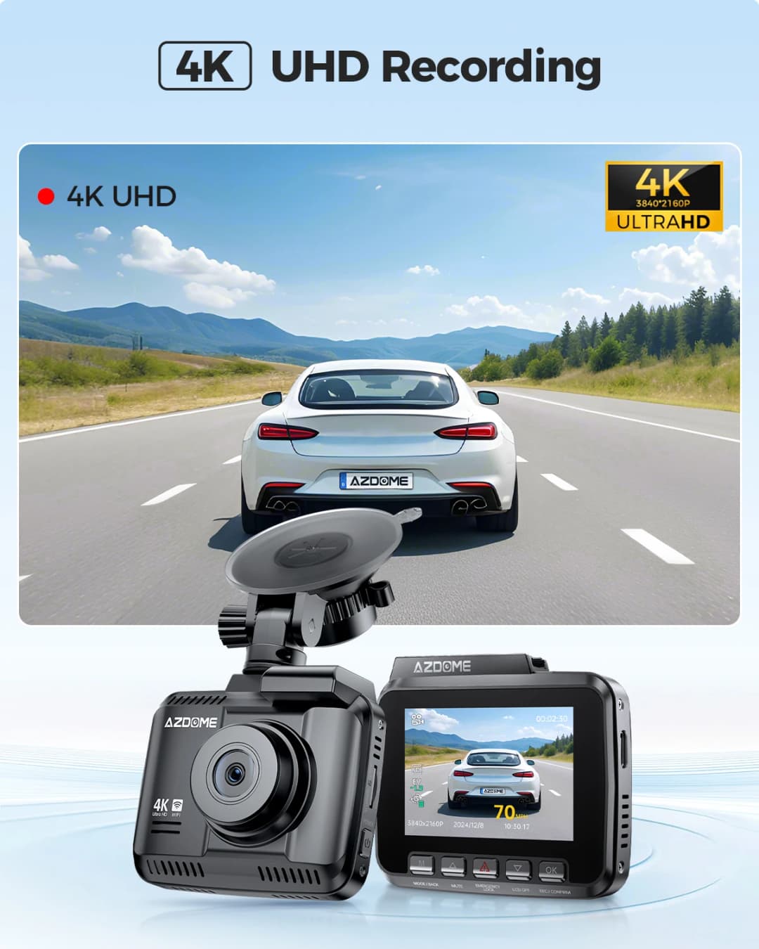 كاميرا لوحة قيادة AZDOME GS63H بدقة 4K مع نظام تحديد المواقع المدمج وواي فاي، شاشة Starvis 2.4 بوصة، رؤية ليلية WDR، مسجل فيديو للسيارة مع مراقبة وقوف السيارات - 5