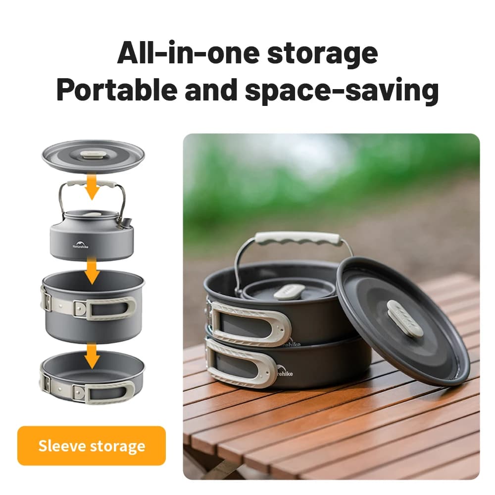 Naturehike Camping Cookware Kit Outdoor Frying Pan Portable Kettle Foldable Picnic Tableware Kitchen Utensils Cooking Utensils - 2