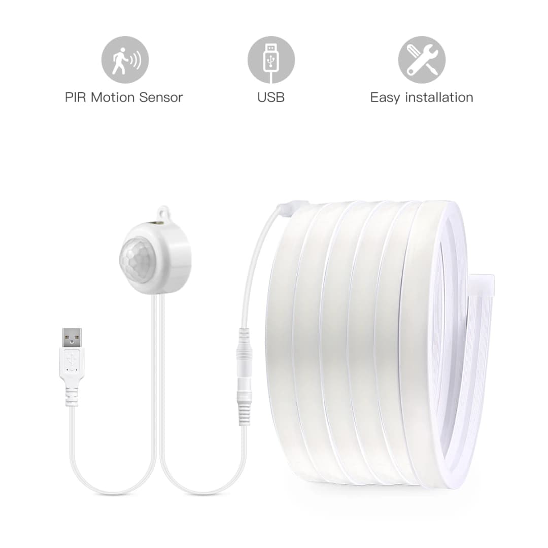 مستشعر حركة PIR ذكي، شريط إضاءة نيون LED COB فائق السطوع، تشغيل/إيقاف تلقائي، 320 LED لكل متر، مقاوم للماء، مناسب للمطبخ، الدرج، وديكور الخزانة - 2