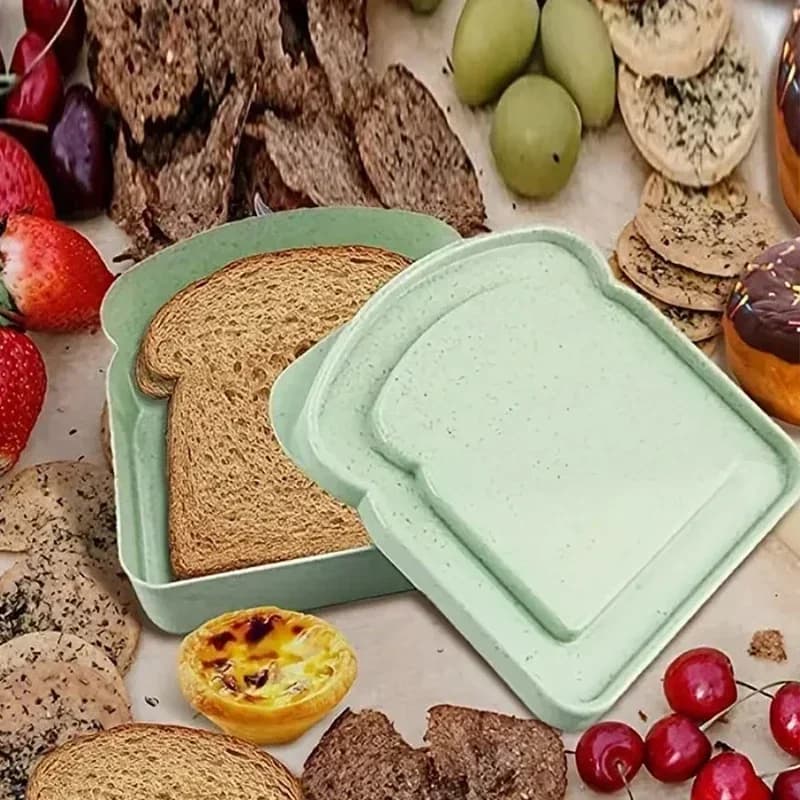 علبة غداء محمولة على شكل توست من البلاستيك مع غطاء علبة طعام للطلاب والمكتب والمدرسة والنزهات الخارجية - 4