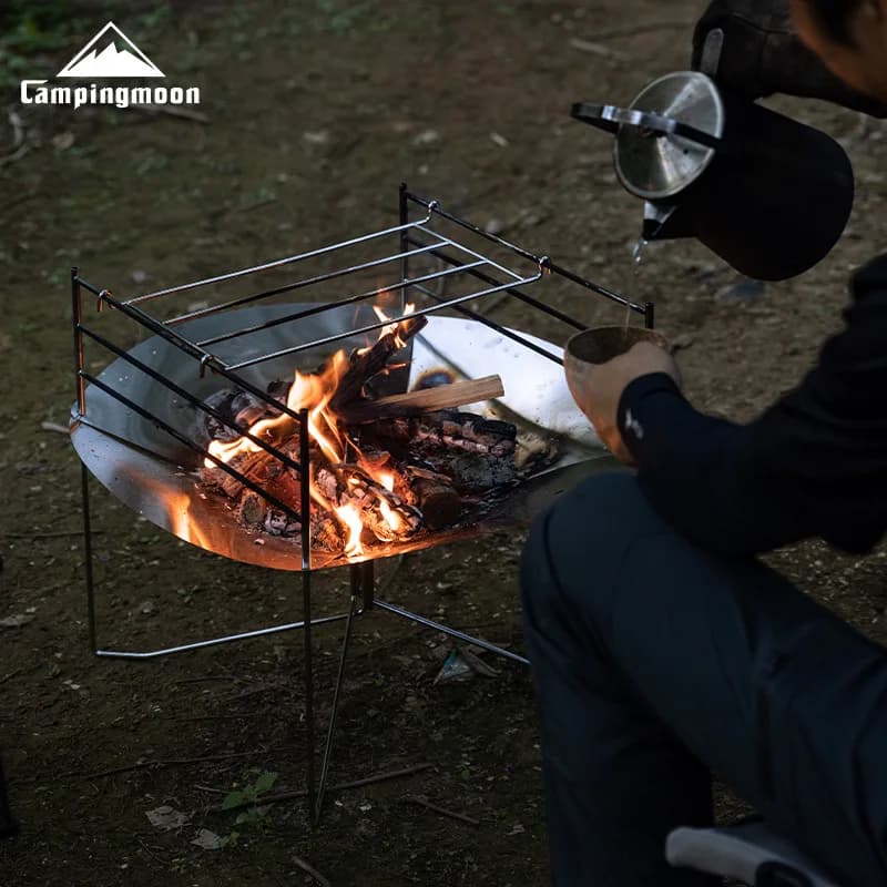 طاولة نار محمولة من الفولاذ المقاوم للصدأ من CAMPINGMOON SOLO-A3 مع جسور قابلة للتعديل وشواية تخييم قابلة للطي للطهي في الهواء الطلق - 3