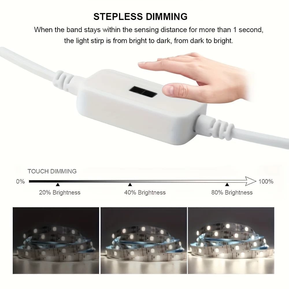 5V LED شريط ضوء ذكي دايمر إيماءة الاستشعار التبديل التحكم سهلة التركيب مناسبة لغرفة المعيشة، خزانة، إضاءة غرفة النوم - 3