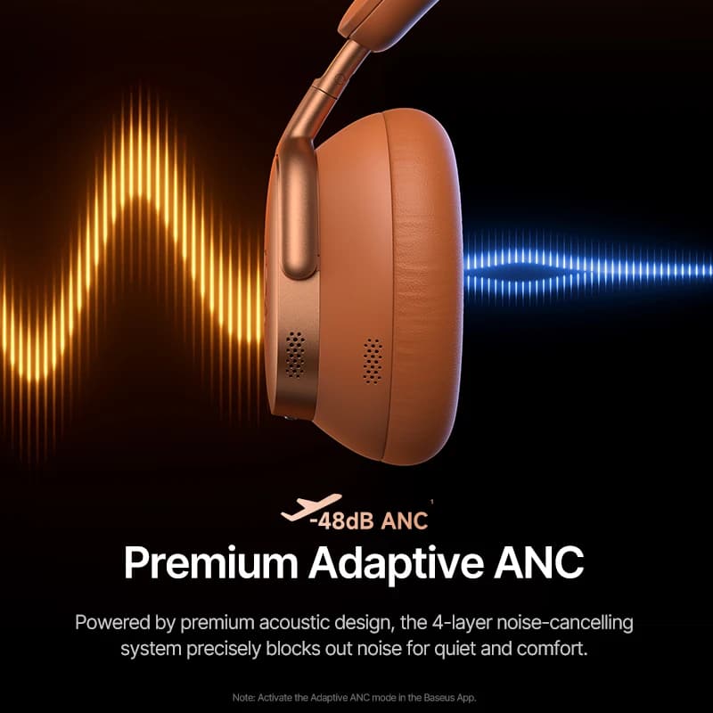 سماعات رأس لاسلكية Baseus Inspire XH1 من Bose مع تقنية إلغاء الضوضاء التكيفي ANC بتقنية Bluetooth 6.1 و 48dB، ودعم Hi-Res LDAC، وبطارية تدوم حتى 100 ساعة - 3