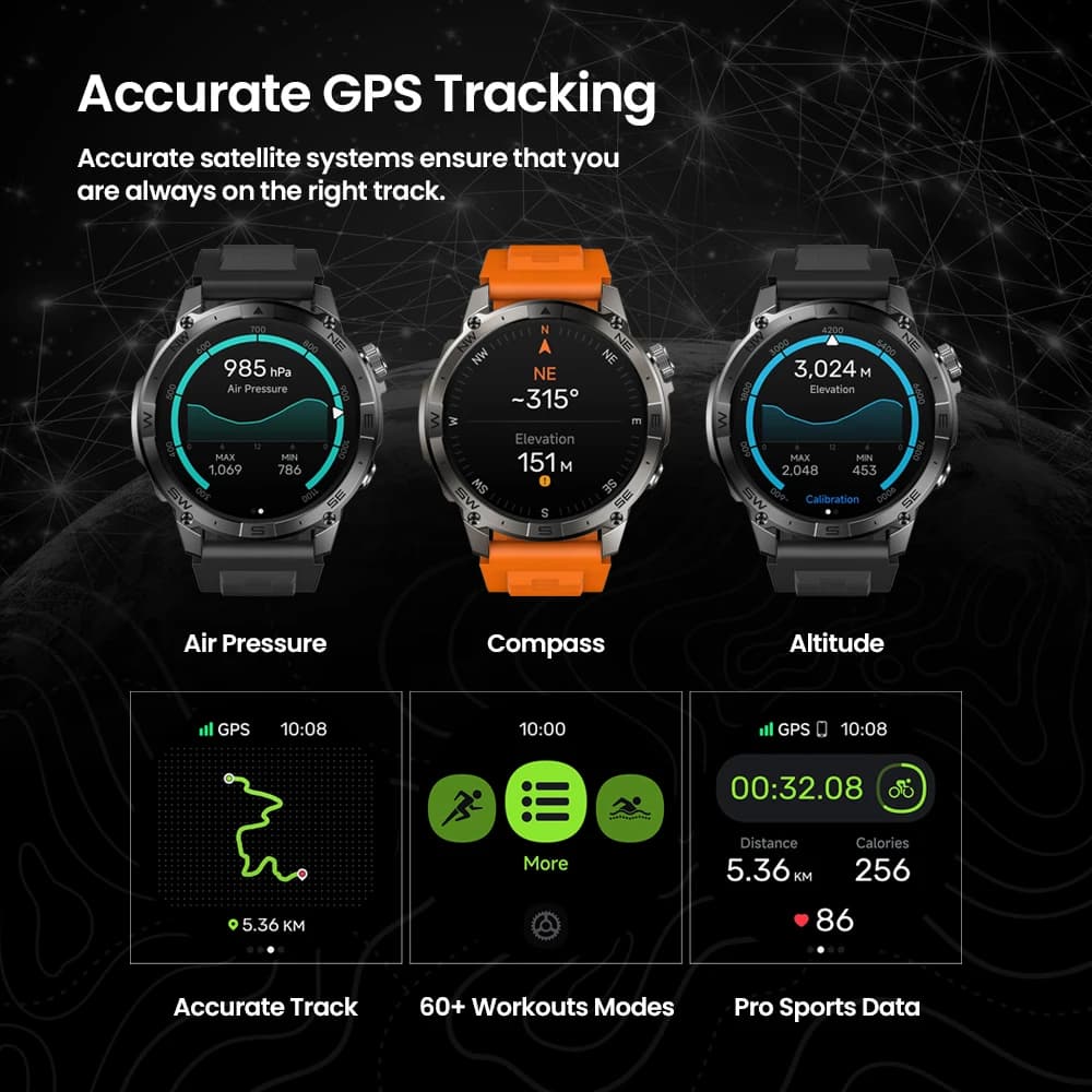 ساعة Zeblaze Stratos 2 Plus ذكية بنظام تحديد المواقع شاشة AMOLED مقاس 1.43 بوصة مقياس ضغط ماءي متابعة لياقة ذكية - 3