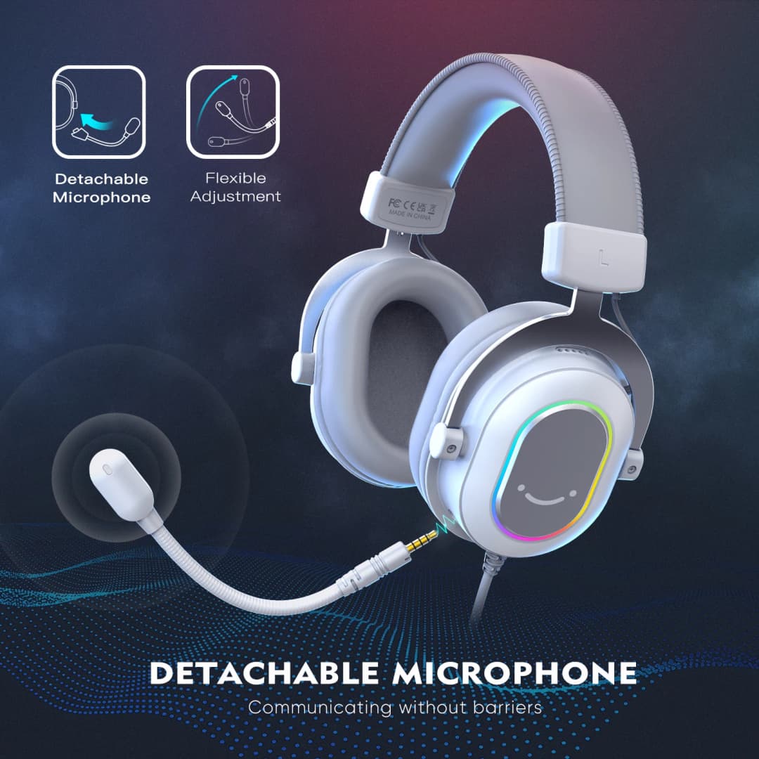 سماعة ألعاب FIFINE RGB مع صوت محيطي 7.1/3-EQ/MIC، سماعة رأس فوق الأذن مع تحكم في الخط للكمبيوتر الشخصي PS4 PS5 Ampligame-H6W - 4